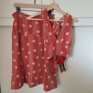 L.A.M.B. Red Polka Dot Silk Skirt and Halter Top Set Gwen Stefani Size Large